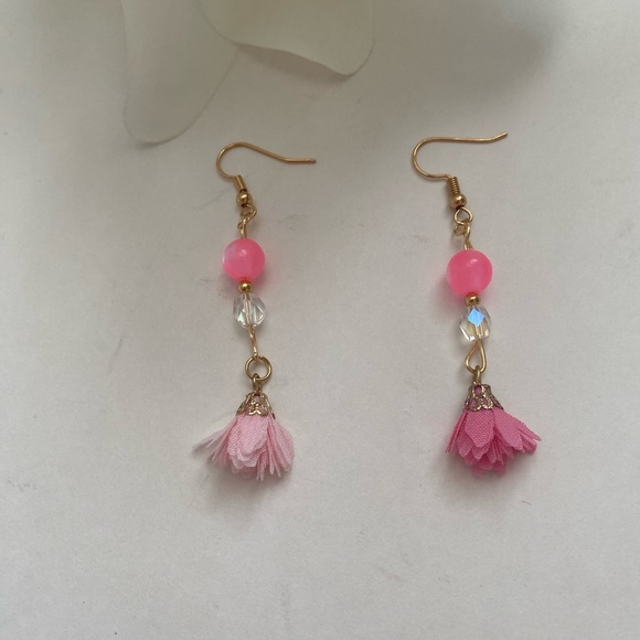 Handcrafted Dangle Earrings Pink - Picture 3 of 3